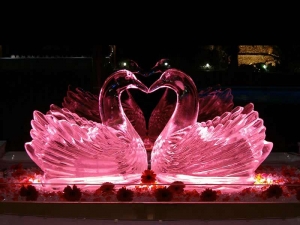 Cisnes rosas de hielo para bodas
